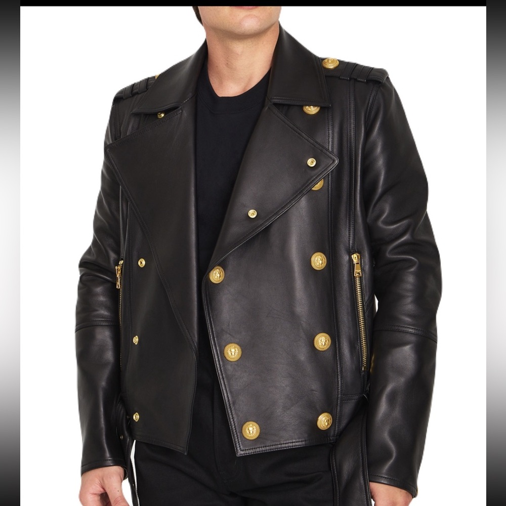 BALMAIN BIKER LEATHER JACKET SIZE 54 MEN